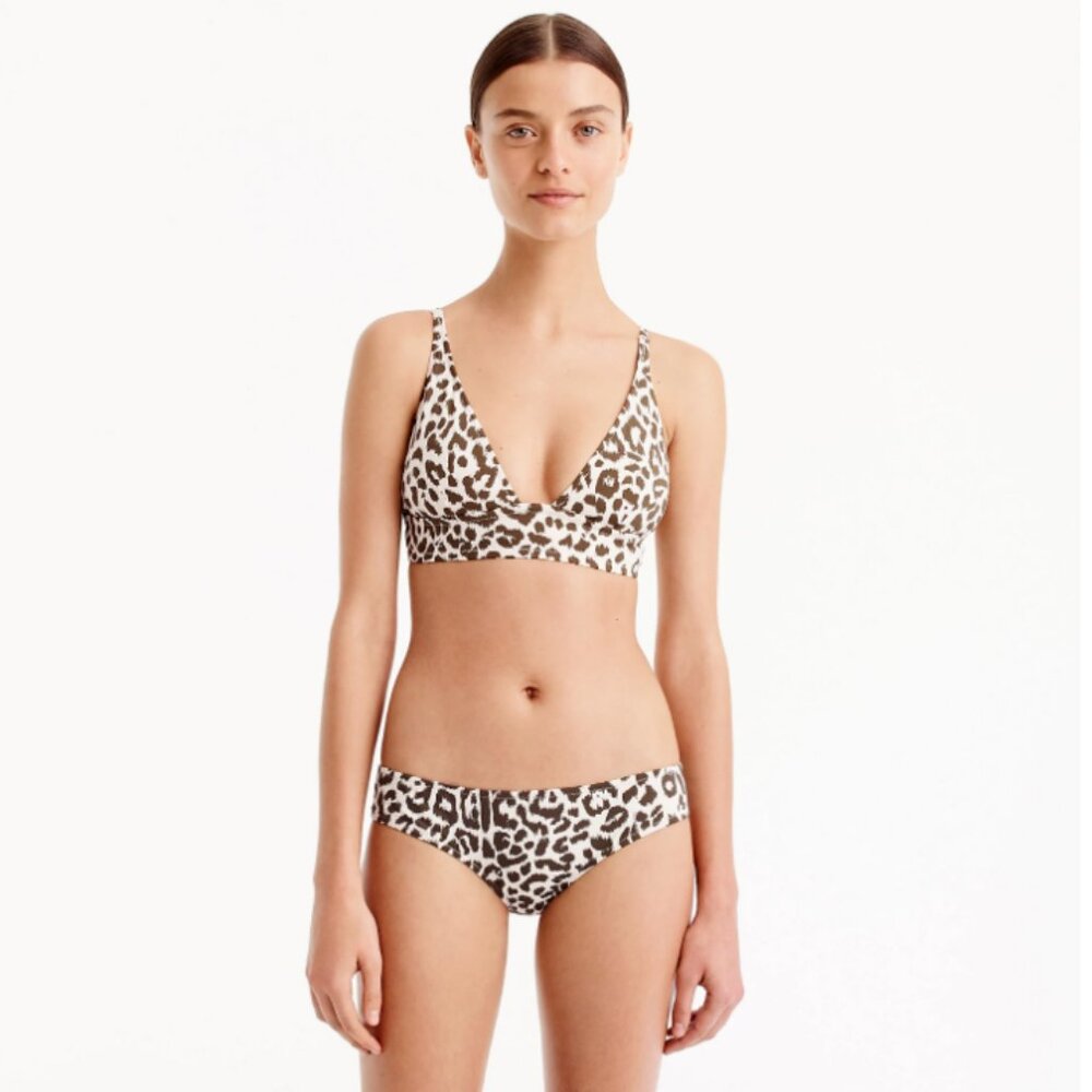 J.Crew Deep V-neck French bikini top & bottoms in leopard print Size XL